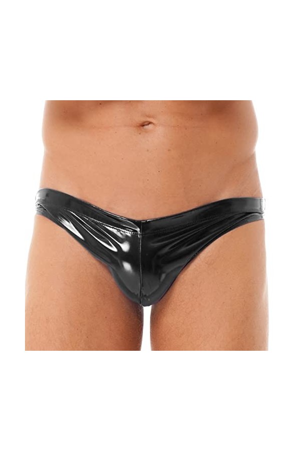 Kaerm Slip Homme en Cuir String Latex Taille Basse Poche Bombée ?Bouton Pression Clubwear M-4XL Rouge XXL