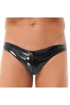 Kaerm Slip Homme en Cuir String Latex Taille Basse Poche Bombée ?Bouton Pression Clubwear M-4XL Rouge XXL