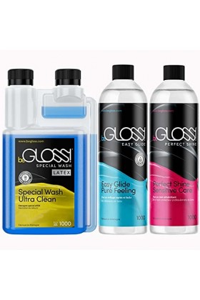 Latex Care Kit 1000 - Perfect SHINE-Latex Polish - Easy GLIDE-Latex Dressing AID Spécial WASH LATEX-Détergent spécial