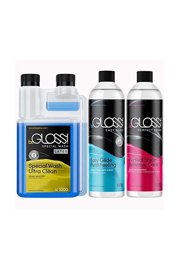 Latex Care Kit 1000 - Perfect SHINE-Latex Polish - Easy GLIDE-Latex Dressing AID Spécial WASH LATEX-Détergent spécial