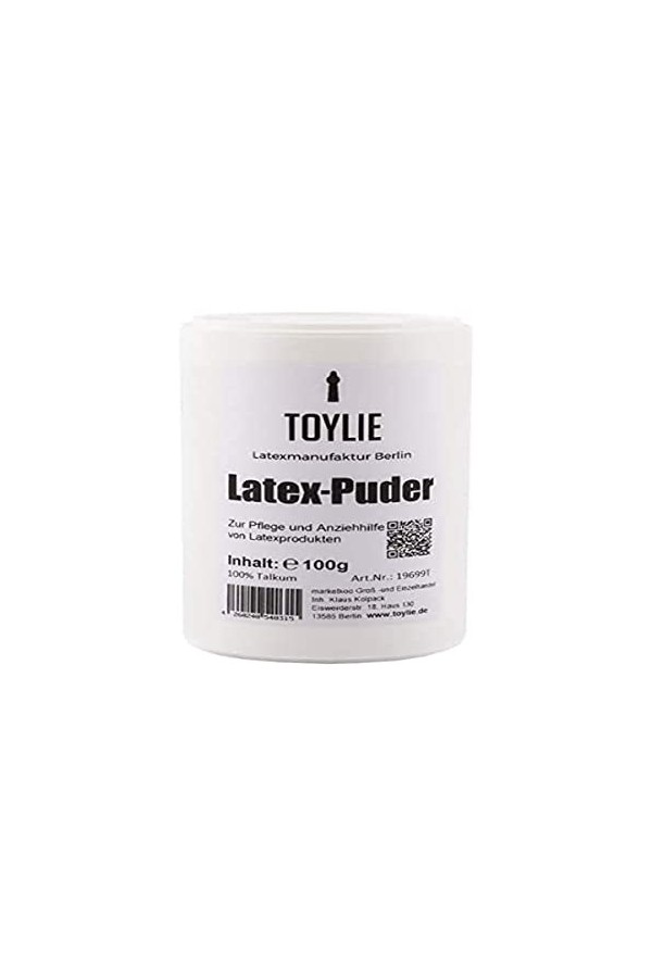 Toylie Latexpuder 100g poudre pour latex, 100% talc, sans additifs, aide à lenfilage pour vêtement en latex