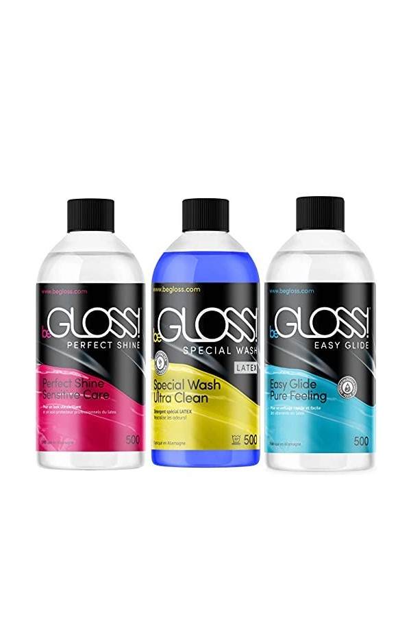 Latex Care SET 500 - Perfect SHINE-Latex Polish - Easy GLIDE-Latex Dressing AID Spécial WASH LATEX-Détergent spécial