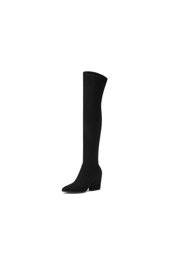 WOkismD 8CM / 3.14IN Confortable Bout Pointu Sexy Élastique Talons Hauts Bottes Épais Talon Grande Taille Talon Compensé Bott