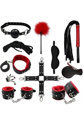 PLEETS Ensemble de fête de Nuit 11 pièces Noir et Rouge Body en Cuir réglable pour Tous Les Jeux de rôle des Dames.
