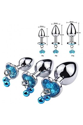 3Ànâl Plụg Tọys Kit dentraînement en métal en Acier Inoxydable - Diamants Bleus et Cloches Jouets de Massage Couple Couples 