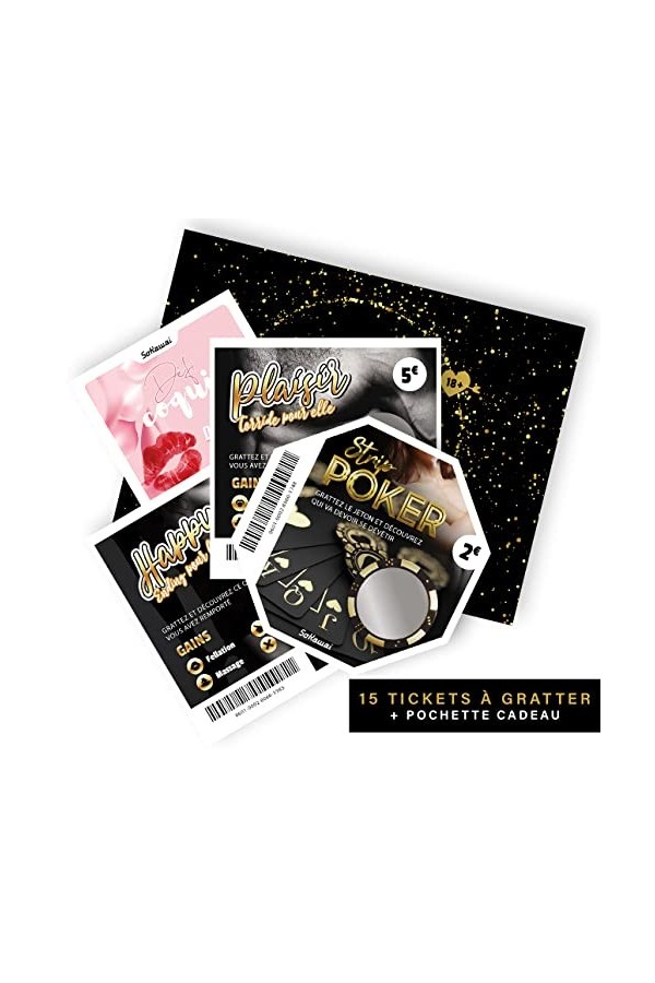 SoKawaï - Pochette cadeau Plaisirs Coquins | 15 tickets de jeux sexy à gratter | Cadeau original pour les couples
