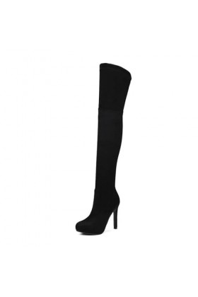 WOkismD 11 CM/4.33IN Sexy Femmes Stiletto Genou Talons Hauts Bottes Côté Zipper Mode Talons Hauts,Noir,34 EU