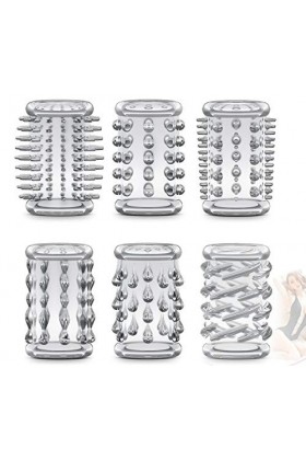 HUNTVE 6Pcs Crystal Sleeve Caterpillar Finger Extender Set, Female Finger Pleasure, Ladies Pleasure Toys Combo Set White 