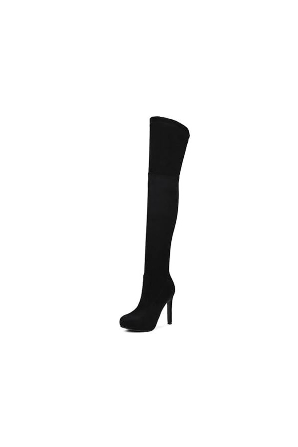 WOkismD 11 CM/4.33IN Sexy Femmes Stiletto Genou Talons Hauts Bottes Côté Zipper Mode Talons Hauts,Noir,34 EU