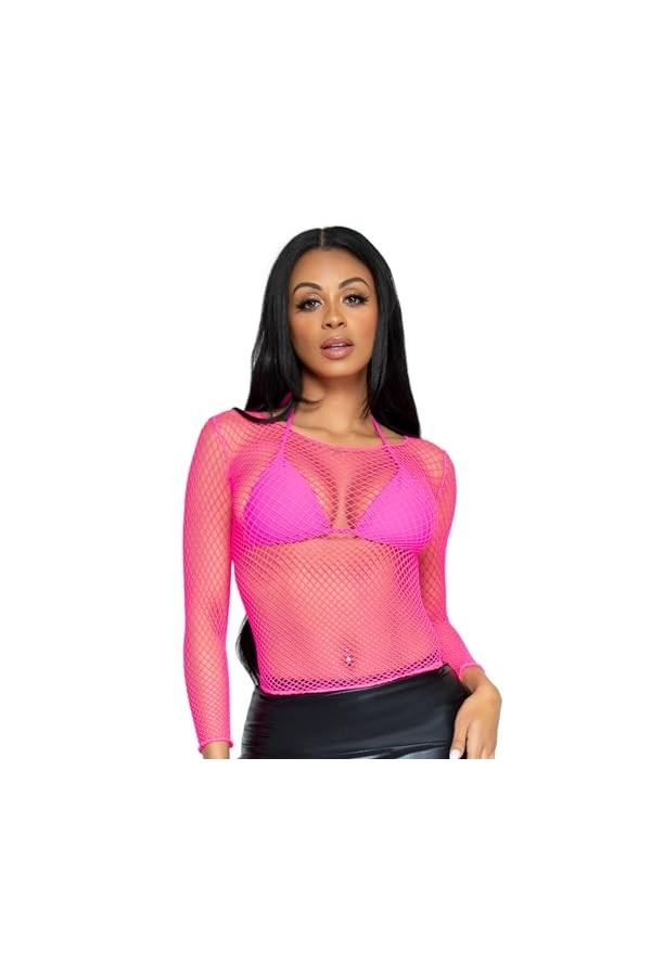 Leg Avenue Top Manches Longues Maille Rose Fluo Taille Unique