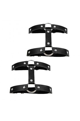 Jurxy 2PCS Double rangée Gothique Jarretière Anneau de Jambe Jambe élastique Punk Harnais Porte Jarretelles Jarretelle réglab