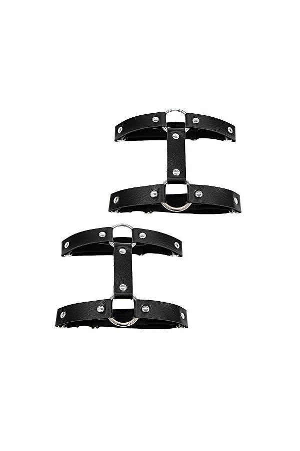 Jurxy 2PCS Double rangée Gothique Jarretière Anneau de Jambe Jambe élastique Punk Harnais Porte Jarretelles Jarretelle réglab