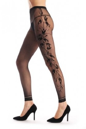 LissKiss Tulip Flowers On The Side With Lace Trim Footless Fishnet - Noir Opaque Collant Sans Pied Leggings Taille Unique 