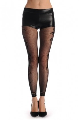 LissKiss Tulip Flowers On The Side With Lace Trim Footless Fishnet - Noir Opaque Collant Sans Pied Leggings Taille Unique 