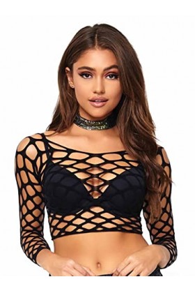 Leg Avenue 81567 Top Court Nid-De Poule à Manches Longues Noir Tu EUR 34-38