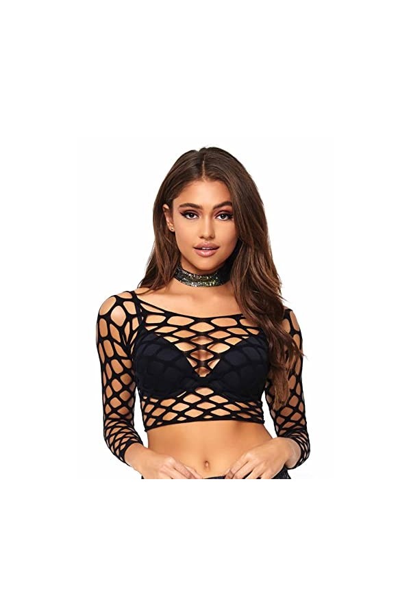 Leg Avenue 81567 Top Court Nid-De Poule à Manches Longues Noir Tu EUR 34-38