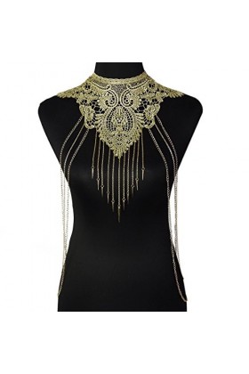 Bobury Femmes Lace Hollow Flower Collar Body Chaînes avec des Glands Multicouches