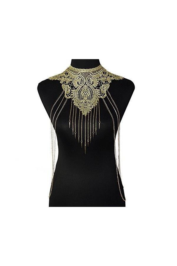 Bobury Femmes Lace Hollow Flower Collar Body Chaînes avec des Glands Multicouches