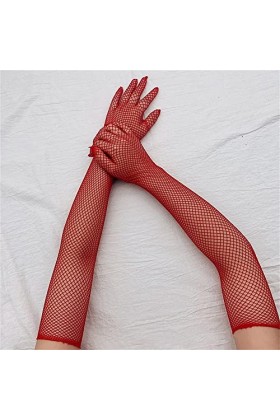 FEER Femmes personnalité haute élasticité Net maille mince Cosplay Sexy Transparent scène Performance gants doux