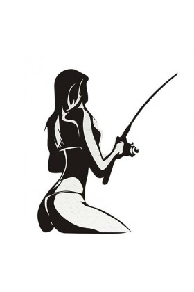 Sexy Girl Go Fishing Sticker Seau Tackle Shop Fishhook Sticker Fish Tank Boat Box Funny Vinyl Car Decal Color : Svart, Size 