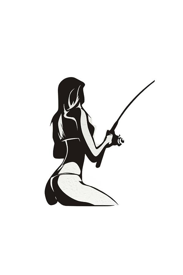 Sexy Girl Go Fishing Sticker Seau Tackle Shop Fishhook Sticker Fish Tank Boat Box Funny Vinyl Car Decal Color : Svart, Size 