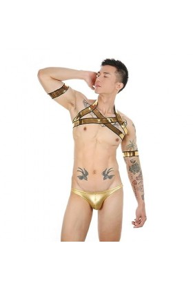 WSZJLN Harnais doré Sexy sous-vêtements chaînes Ensemble Hommes Sangle de Corps Poitrine Lingerie élastique Creux Costume-san