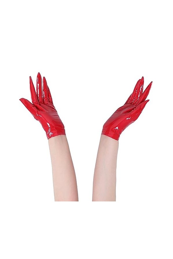 VOIV Gants courts en PVC effet mouillé brillant en cuir PU pour cosplay sexy doigts séparés Danse Performance Luvas Gothique 