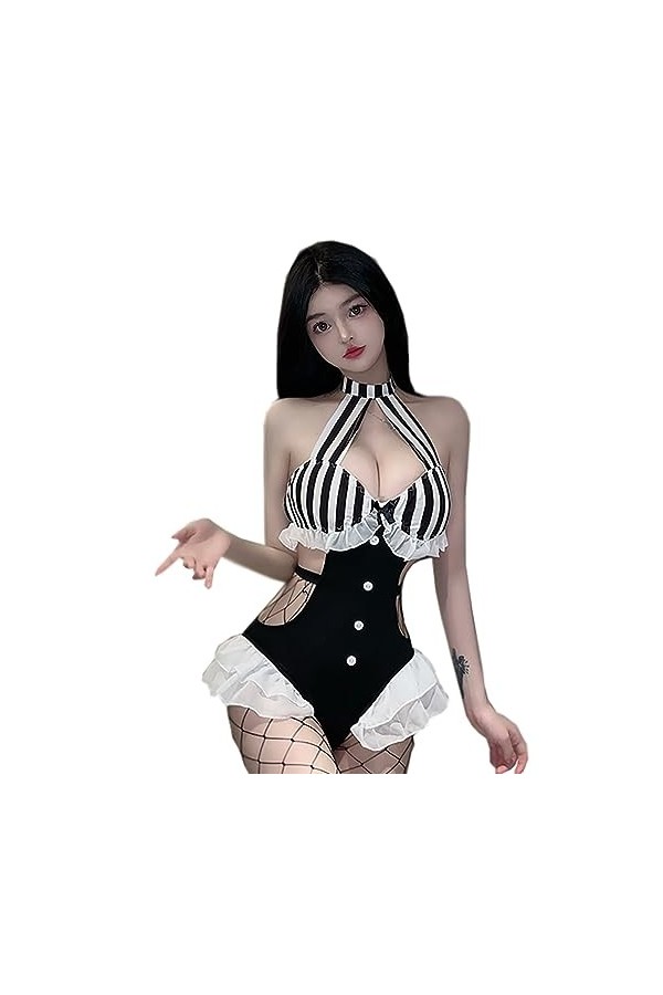 THSCWY Sexy Femmes Uniforme sans bretelles, décolleté en V, érotique, jeu de rôle, ensemble de cosplay, lingerie sexy pour fe