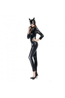 JYDQM Sexy Vêtements Brevet Cuir Cuir Chat Fille Neutre Locomotive Costume Halloween Fête Robe Sexe Costume Saison/Black/L
