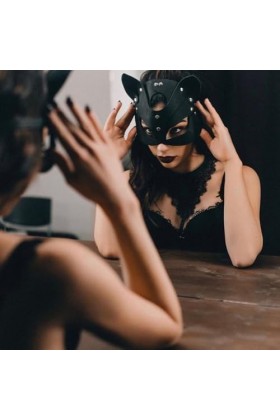 LASIEYO Masque de Catwoman Halloween, Masque Catwoman, Masque en Cuir PU Noir, Demi Masque Noir, Masque de Cuir de Chat de Vi