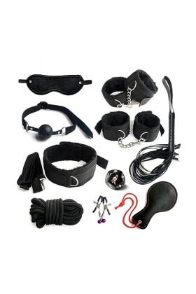 Ensemble Bȭndǎge & Tie-Up 10 pièces en nylon rouge noir pour adultes