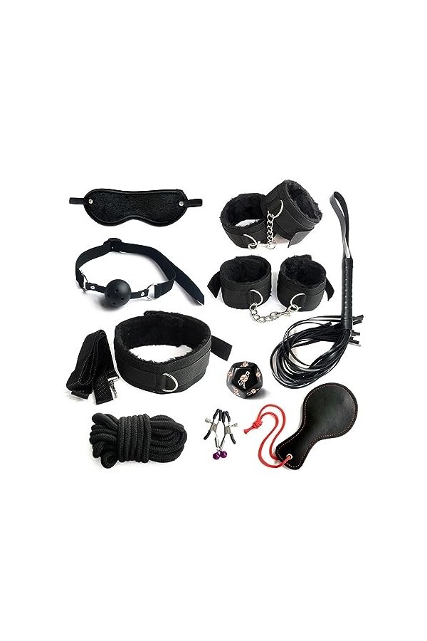 Ensemble Bȭndǎge & Tie-Up 10 pièces en nylon rouge noir pour adultes