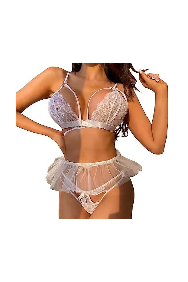 Ensemble lingerie érotique pour femme - Lingerie sexy - Culotte de nuit - Culotte - Sous-vêtements sexy, Blanc., XL
