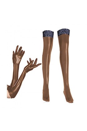 Pole Dance Accessoire Femme Métal Cuir Gants Longs avec Accessoires Dentelle Café, XXXL