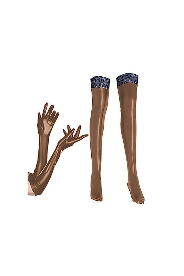 Pole Dance Accessoire Femme Métal Cuir Gants Longs avec Accessoires Dentelle Café, XXXL