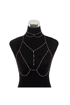 Spice Girl Collier chaîne de corps sexy avec pendentif en diamant Flash Chaîne de poitrine Ensemble – Doré
