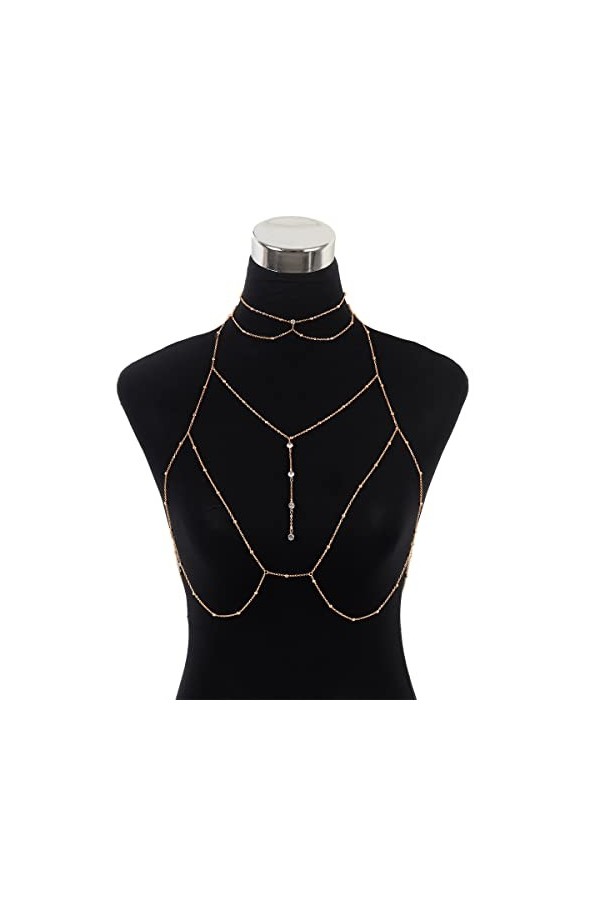 Spice Girl Collier chaîne de corps sexy avec pendentif en diamant Flash Chaîne de poitrine Ensemble – Doré