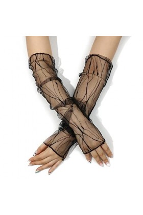 COOKOE Gants sexy en dentelle pour femme - Longue maille - Gothique - Extensibles - Pour mariage et fête de mariage
