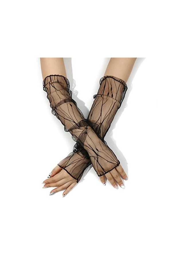 COOKOE Gants sexy en dentelle pour femme - Longue maille - Gothique - Extensibles - Pour mariage et fête de mariage