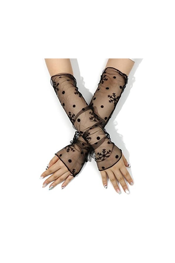 COOKOE Gants sexy en dentelle pour femme - Longue maille - Gothique - Extensibles - Pour mariage et fête de mariage