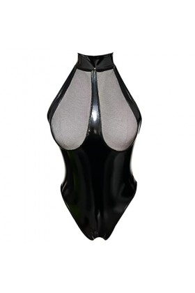 Body Femme Sexy Cuir Vernie Bodysuit Jumpsuit Sexy Transparent Bodycon Lingerie de Nuit Sado MASO Jeu de Rôle Cosplay Dos Nu 