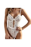 QKEPCY Lingerie Sexy Femme Body et Combinaison Dos Nu en Dentelle Décolleté en V Sexy Teddy Lingerie Culotte Ouverte Erotique