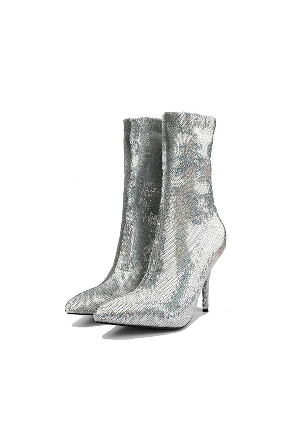 WOkismD 10CM / 3.93IN Grande Taille Super High Heel Bout Pointu Élastique Bas Bottes Courtes Féminine Stiletto Talon Catwalk 