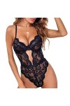 QKEPCY Lingerie Sexy Femme Body et Combinaison Dos Nu en Dentelle Décolleté en V Sexy Teddy Lingerie Culotte Ouverte Erotique