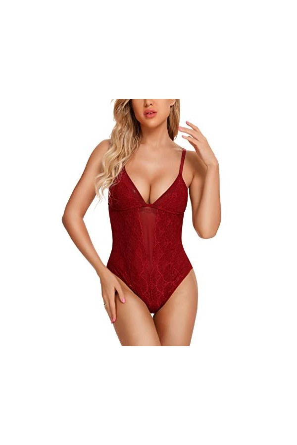 EVELIFE Body Dentelle Femme Lingerie Sexy Coquine Hot Profond V Une Pièce Teddy Lingerie Sous-Vêtements Entrejambe à Pression