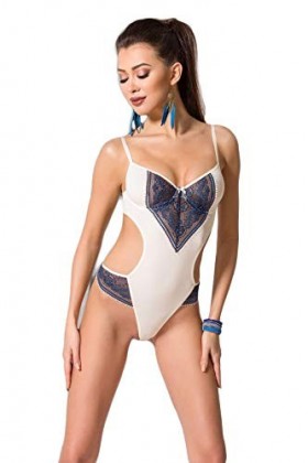 Selente Luxury Love Body en Satin et Dentelle avec Bandeau pour Les Yeux en Satin, crème/Bleu, S-M