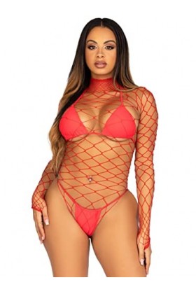 Leg Avenue 89210 Body Col Haut en Maxi Résille Rouge Taille Unique EUR 34-38