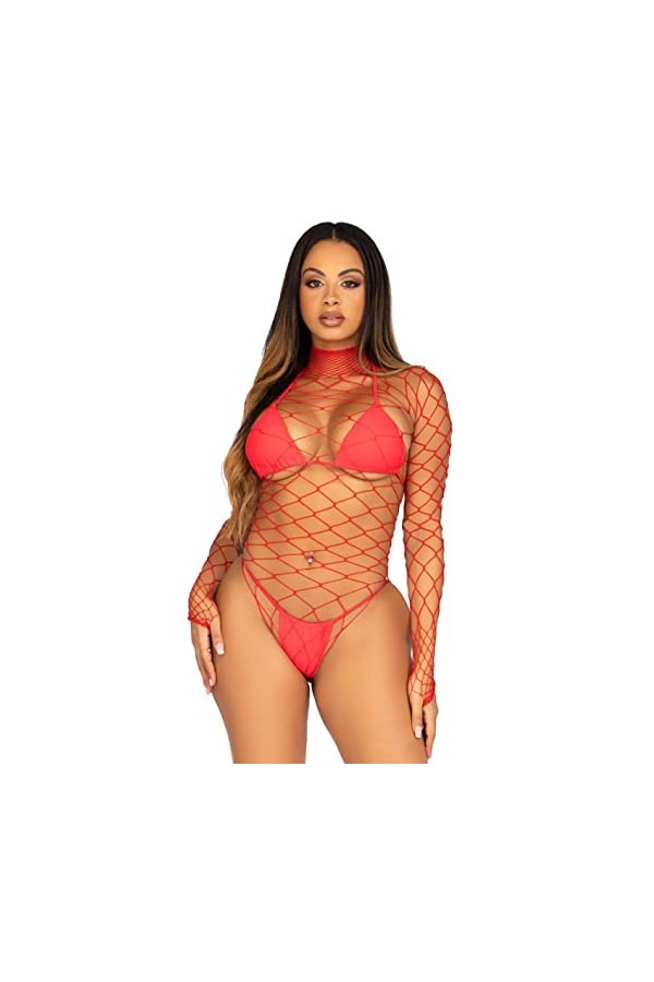 Leg Avenue 89210 Body Col Haut en Maxi Résille Rouge Taille Unique EUR 34-38