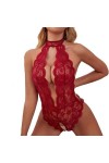 SooYoove. Lingerie Sexy. Body Transparent Ouvert. V1. Rouge. S 