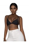 GORGLITTER Top à paillettes pour femme avec strass Y2k Haut transparent Sexy résille Crop Top, Blanc., M